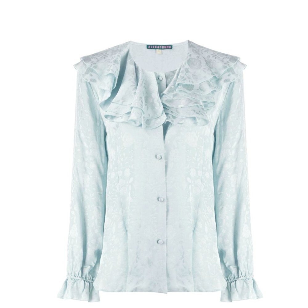 ALEXA CHUNG Ruffled Neck Floral Shirt In Blue